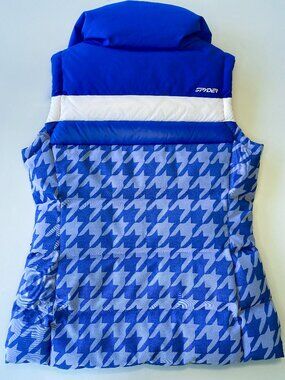 Spyder Eastwood Down Ski Puffer Vest in Electric Blue houndstooth pattern